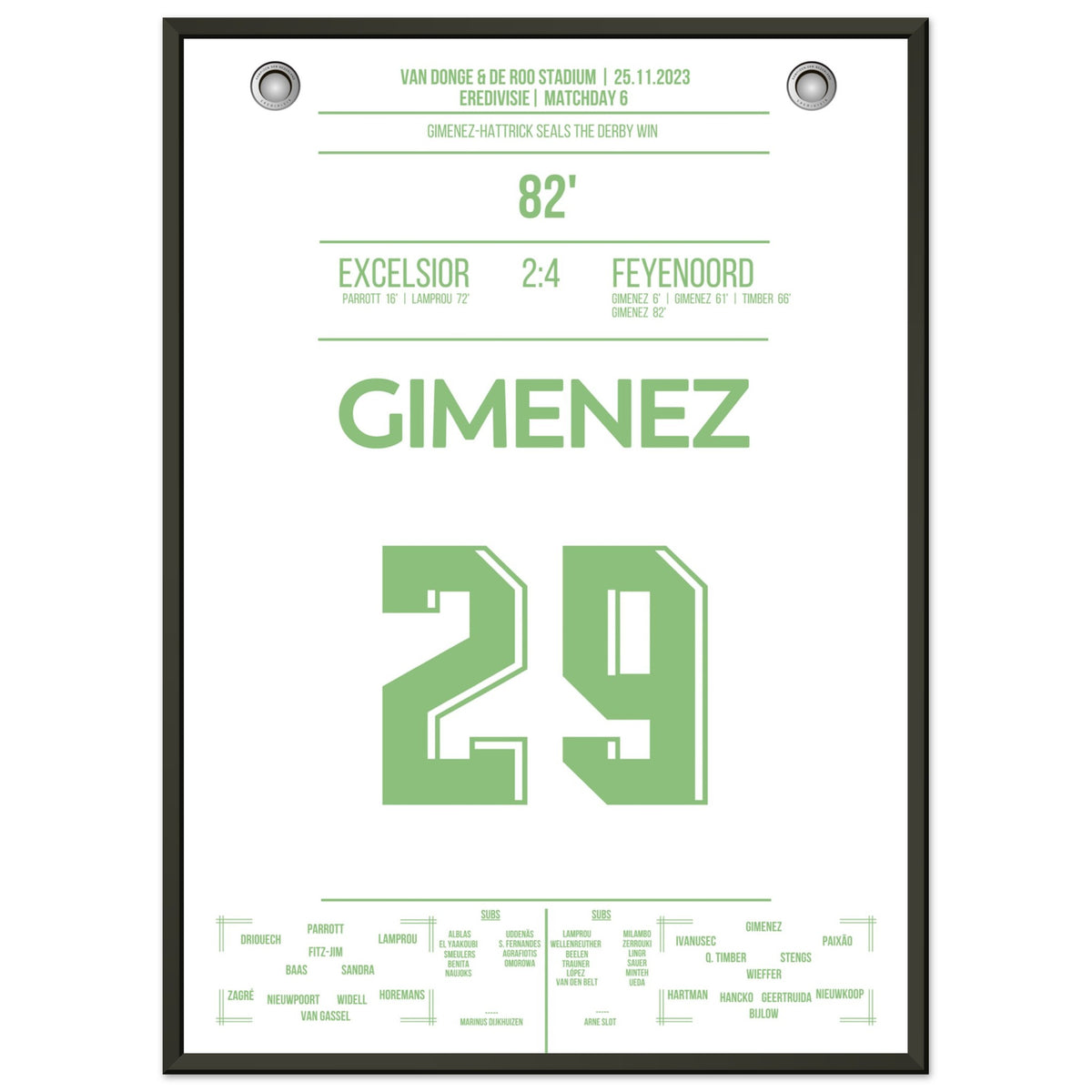 Gimenez hat-trick in derby win against Excelsior