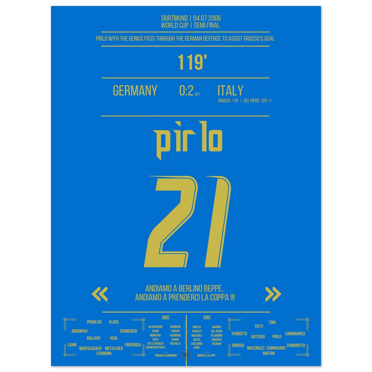 Pirlo's dream pass through the German defence sets up Grosso's 1-0
