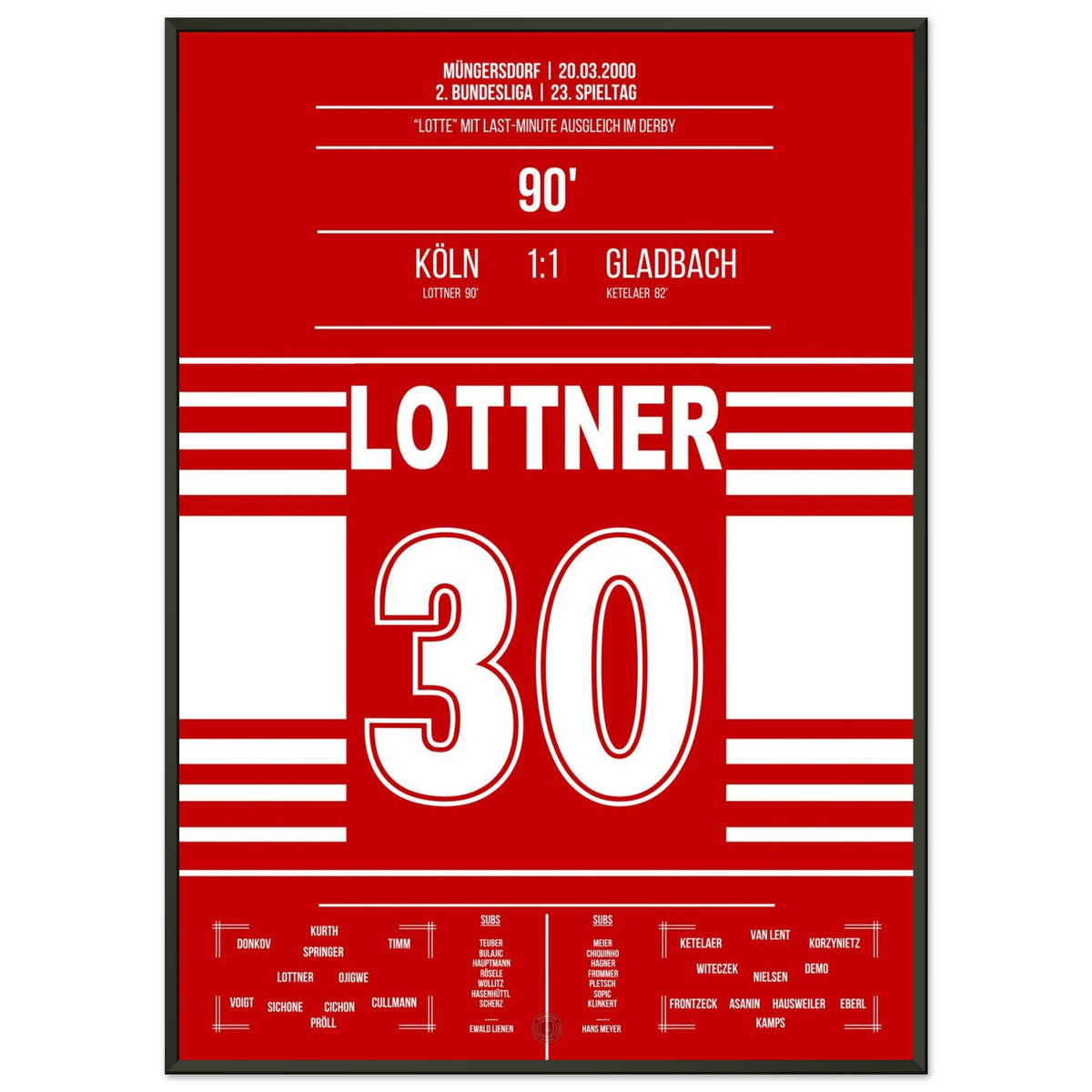 Lottner's Equaliser in the 90th Minute in the Derby Against Gladbach in 2000