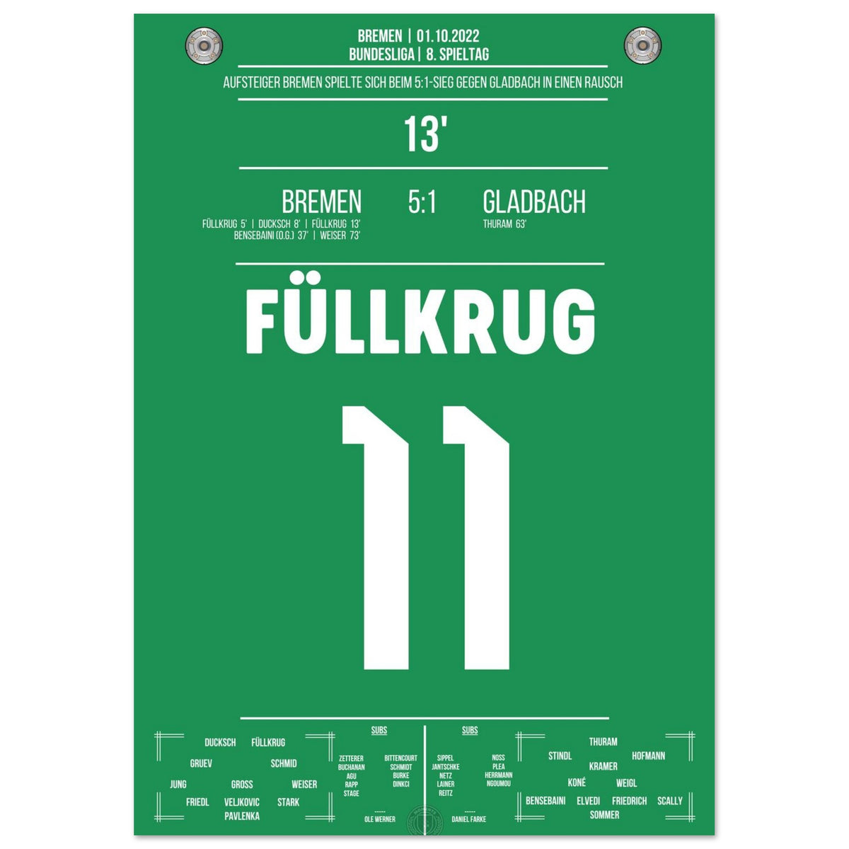 Like a dream! Füllkrug's brace in the 5-1 win against Gladbach 2022
