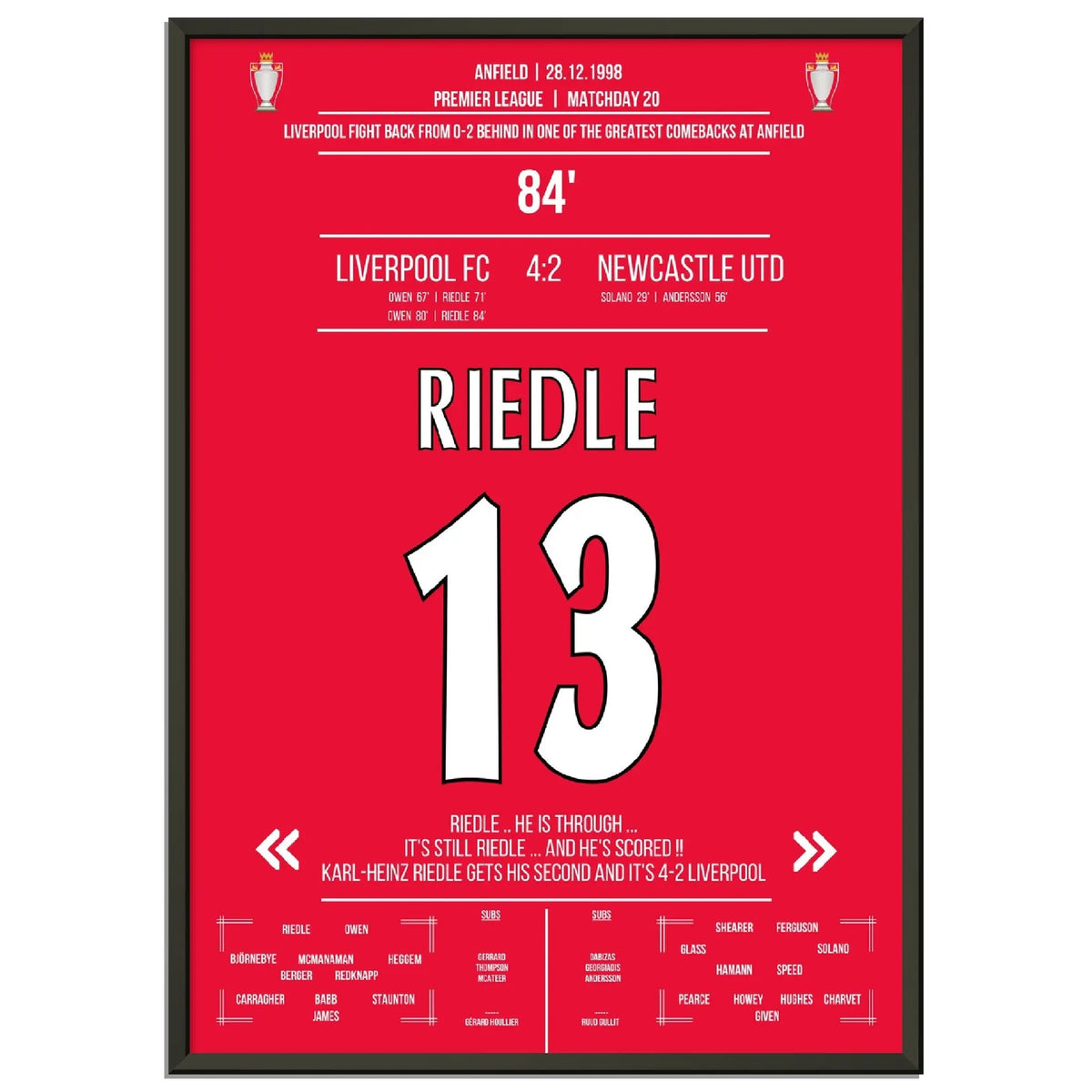 Riedle's Brace in Liverpool's Wild Comeback Against Newcastle 1998