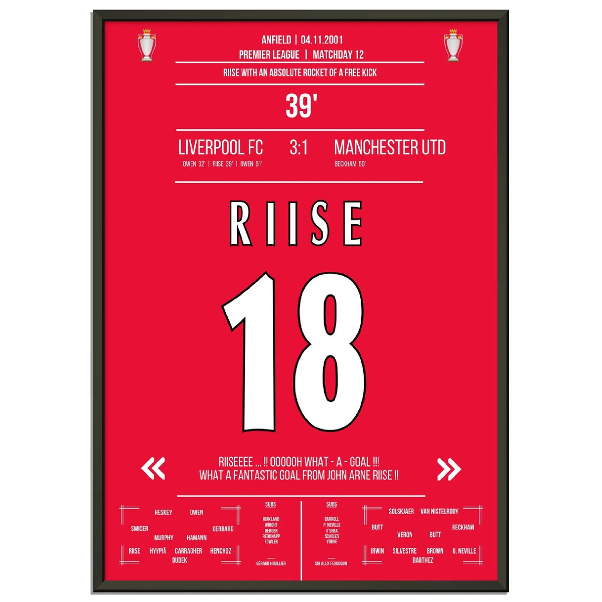 Riise unleashes the hammer as Liverpool beat ManU at home in 2001