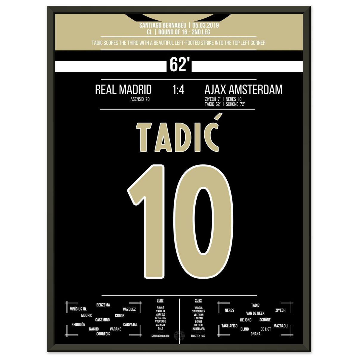 Tadic with a dream goal into the top corner in 4-1 win at the Bernabeu
