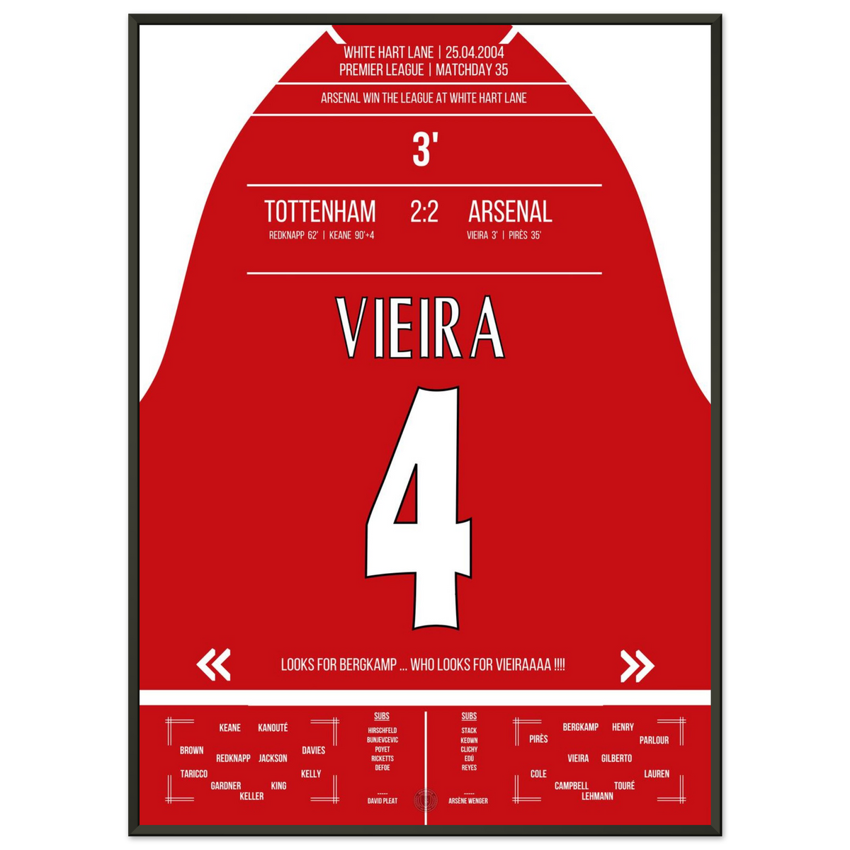 Vieira’s goal in the title-winning match at White Hart Lane 2004