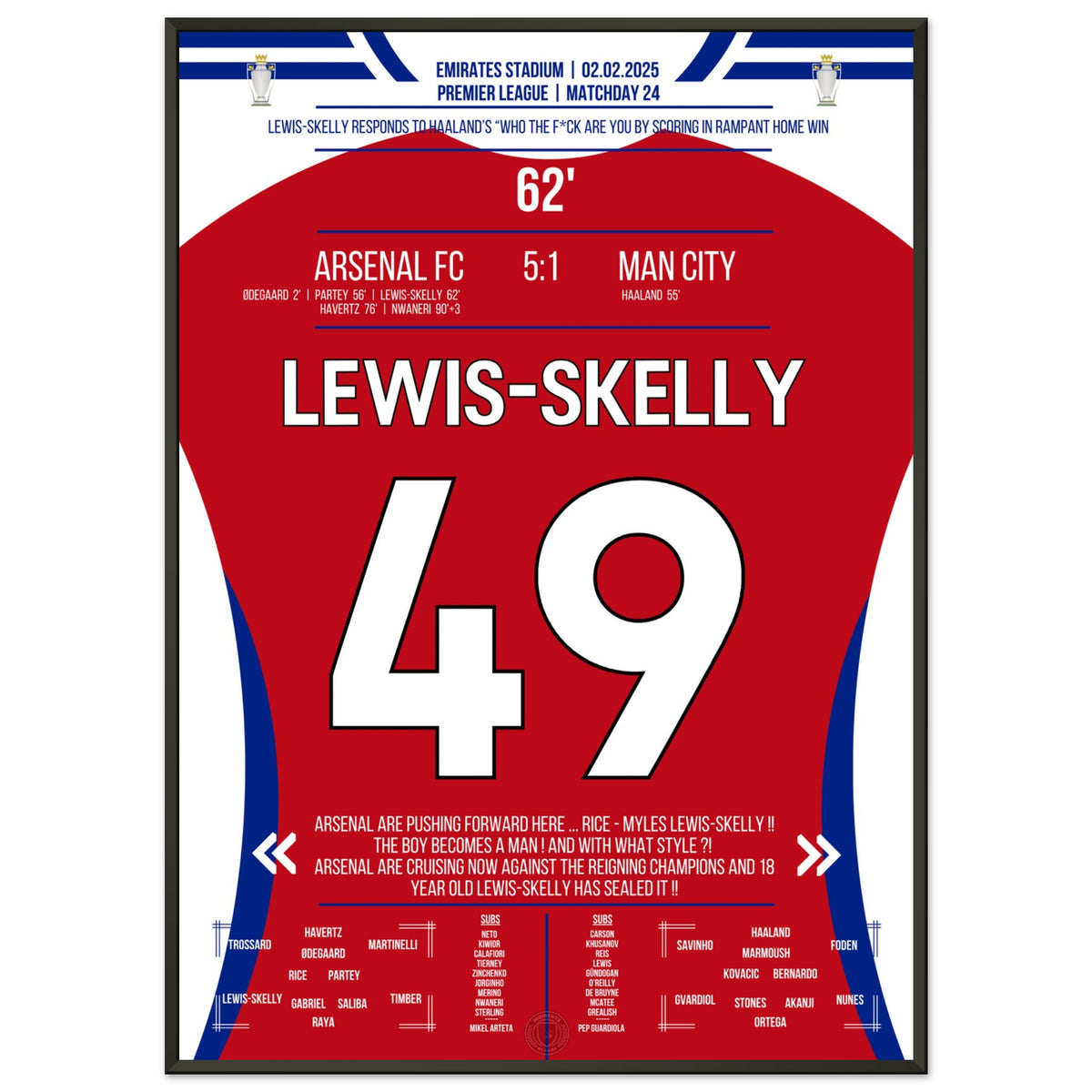 Lewis-Skelly scores in dominant 5-1 home win over City