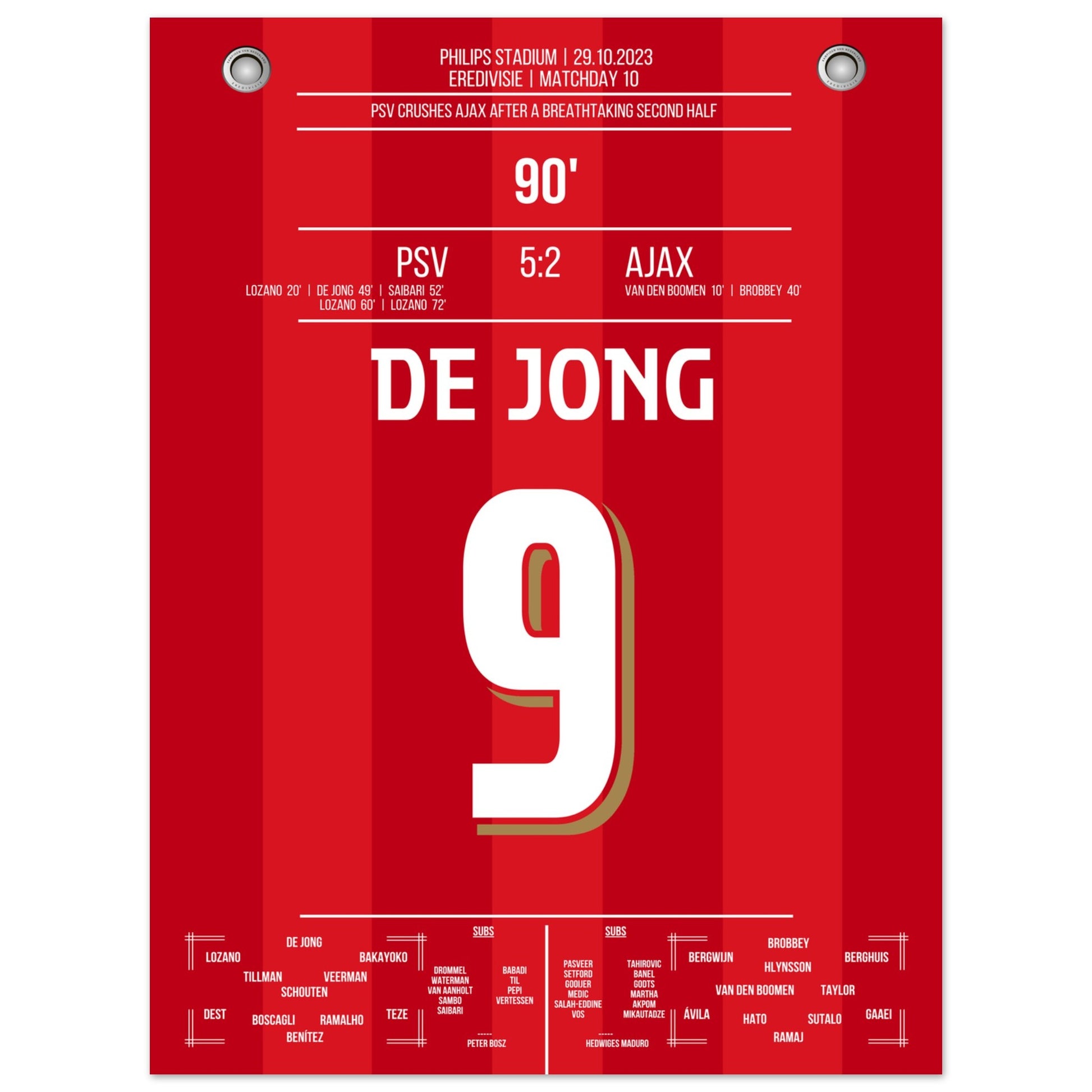 PSV's 5-2 Kantersieg gegen Ajax in 2023 45x60-cm-18x24-Ohne-Rahmen