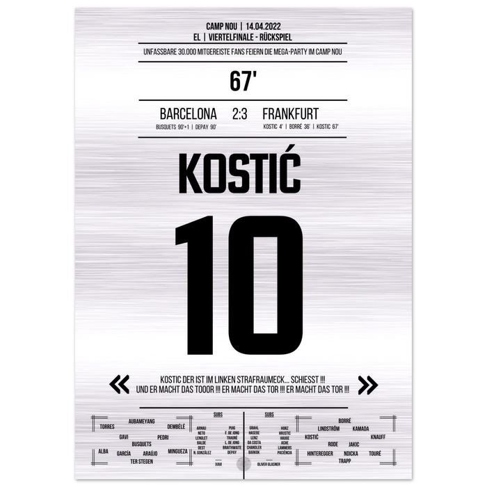 (Metal Print) Kostic's gala performance at Frankfurt's big party in the Camp Nou
