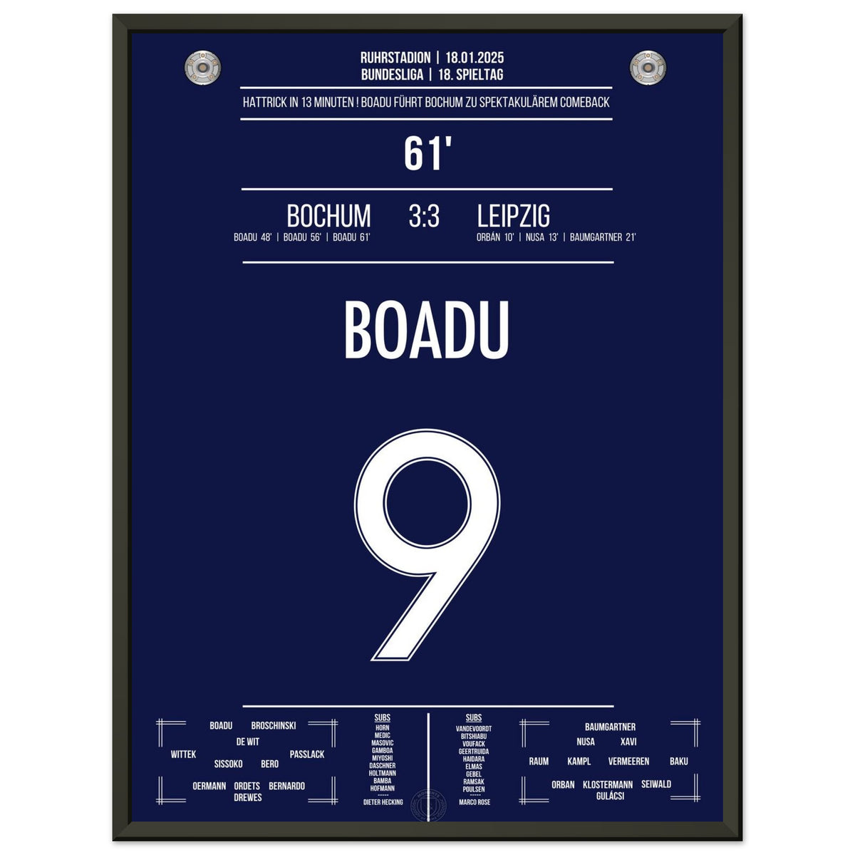 Boadu's 13-minute hat trick led to Bochum's spectacular comeback