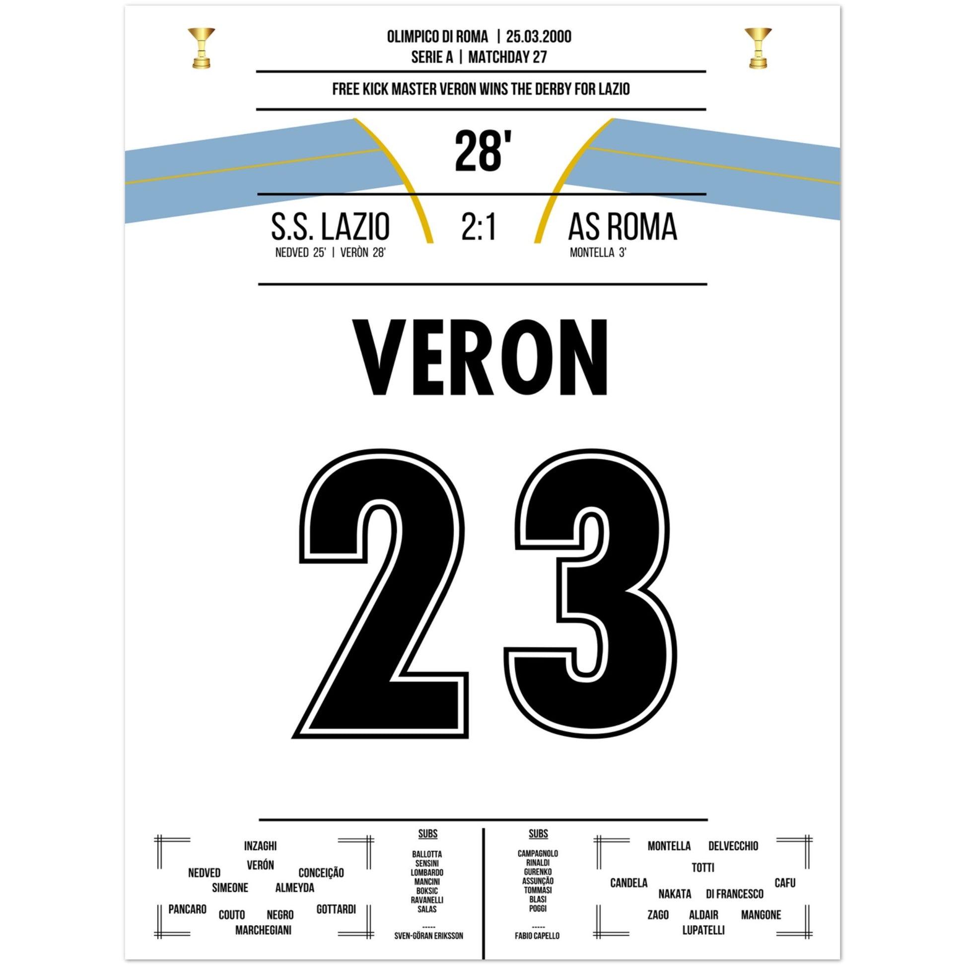 Veron's Freistosstor beim Derbysieg gegen die Roma 30x40-cm-12x16-Ohne-Rahmen