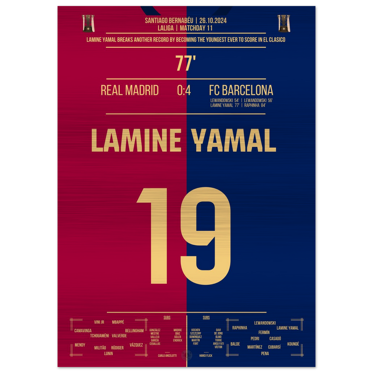 (Metal Print) Lamine Yamal breaks record and becomes youngest goalscorer in the history of 