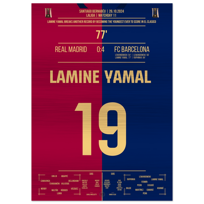 (Metal Print) Lamine Yamal breaks record and becomes youngest goalscorer in the history of "El Clasico"