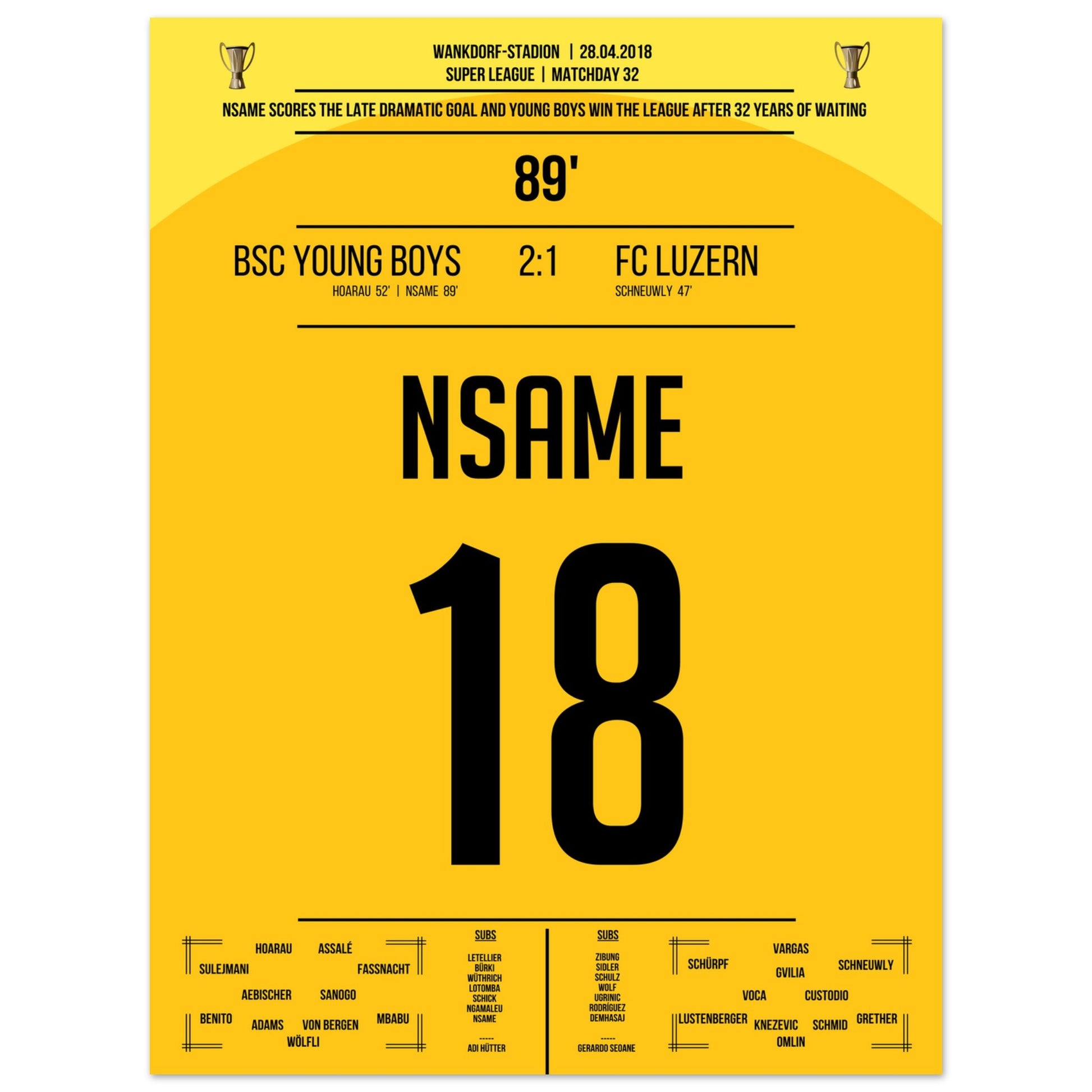 Nsame's Siegtreffer zur ersten Meisterschaft für Young Boys Bern nach 32 Jahren 30x40-cm-12x16-Ohne-Rahmen