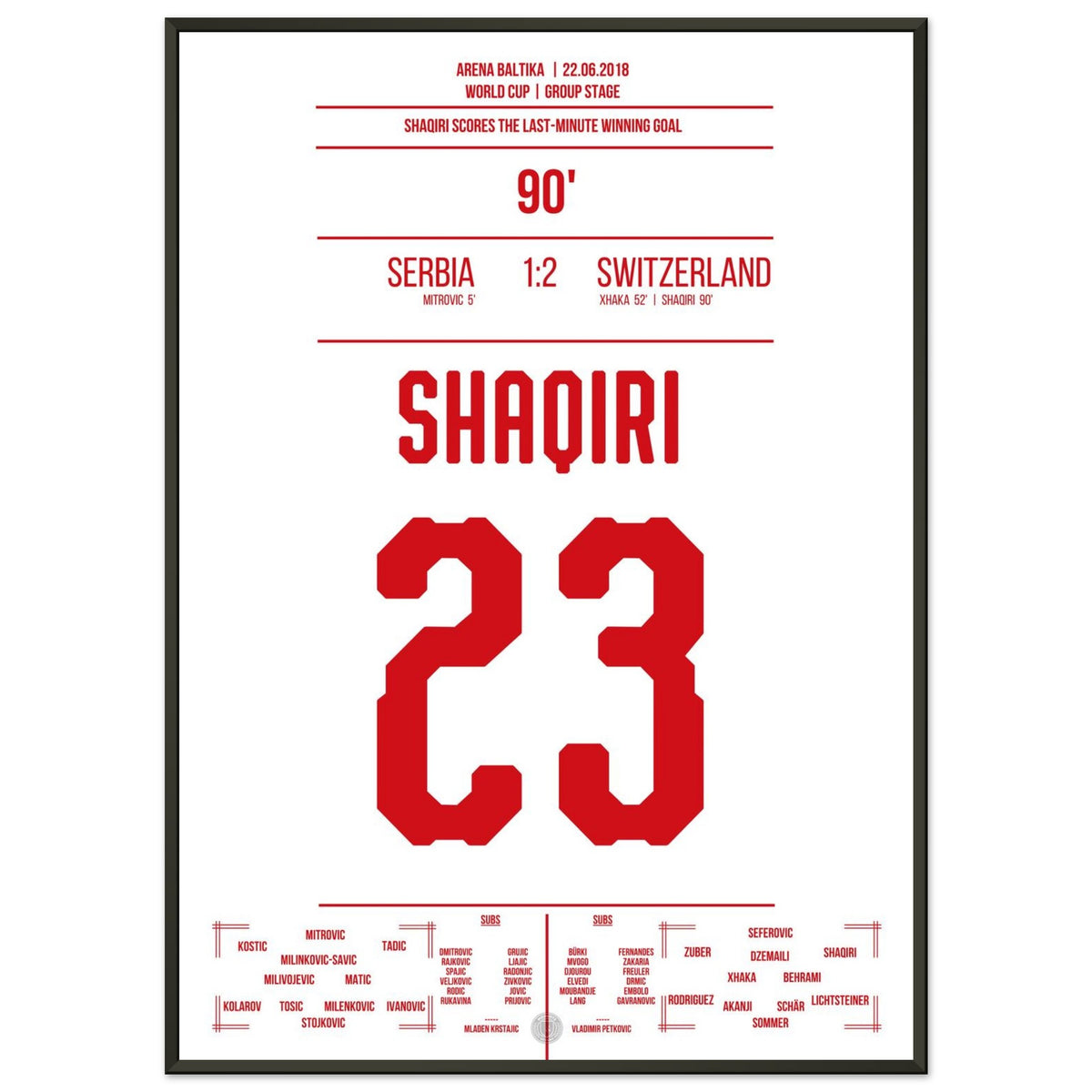 Shaqiri's last-minute winning goal against Serbia at the 2018 World Cup