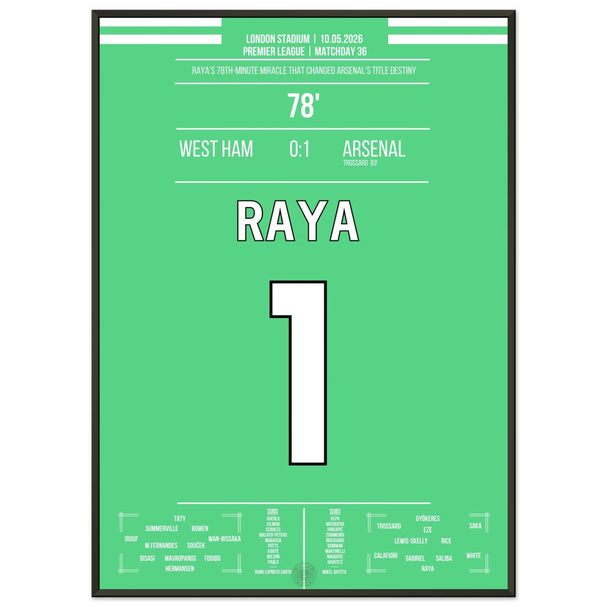 Raya's save of the season in the win at West Ham