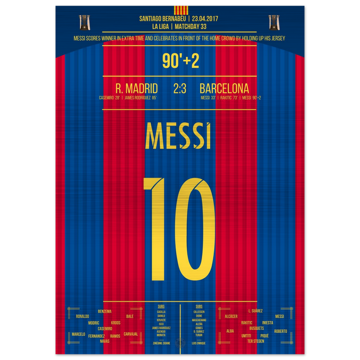 (Metal Print) Messi's legendary goal with jersey celebration in El Clasico