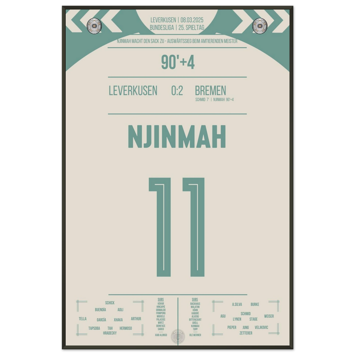 Njinmah scores in Bremen's away win against the champions