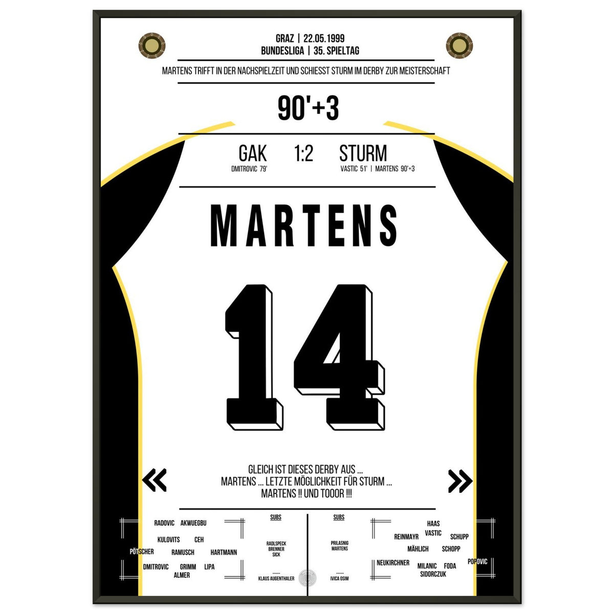 Martens scores Sturm Graz the championship in the derby in 1999.