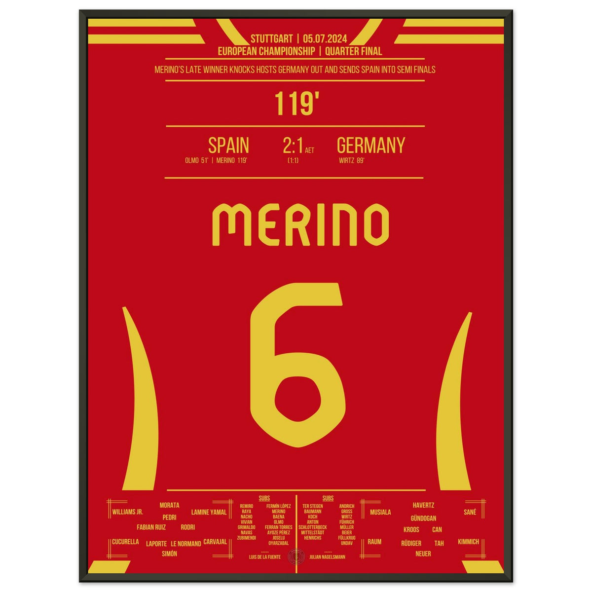 Mikel Merino heads Spain into the semifinals at the last minute.