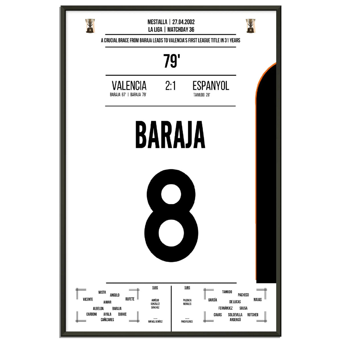 Baraja turns the game against Espanyol on the way to Valencia's first championship in 31 years