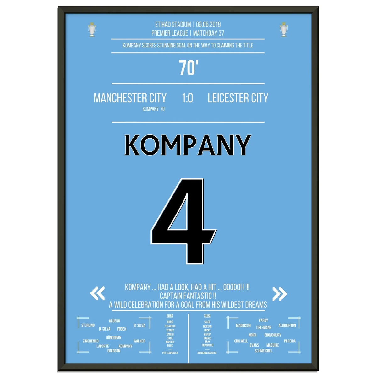 Kompany scores a dream goal against Leicester on City's road to the 2019 Premier League title