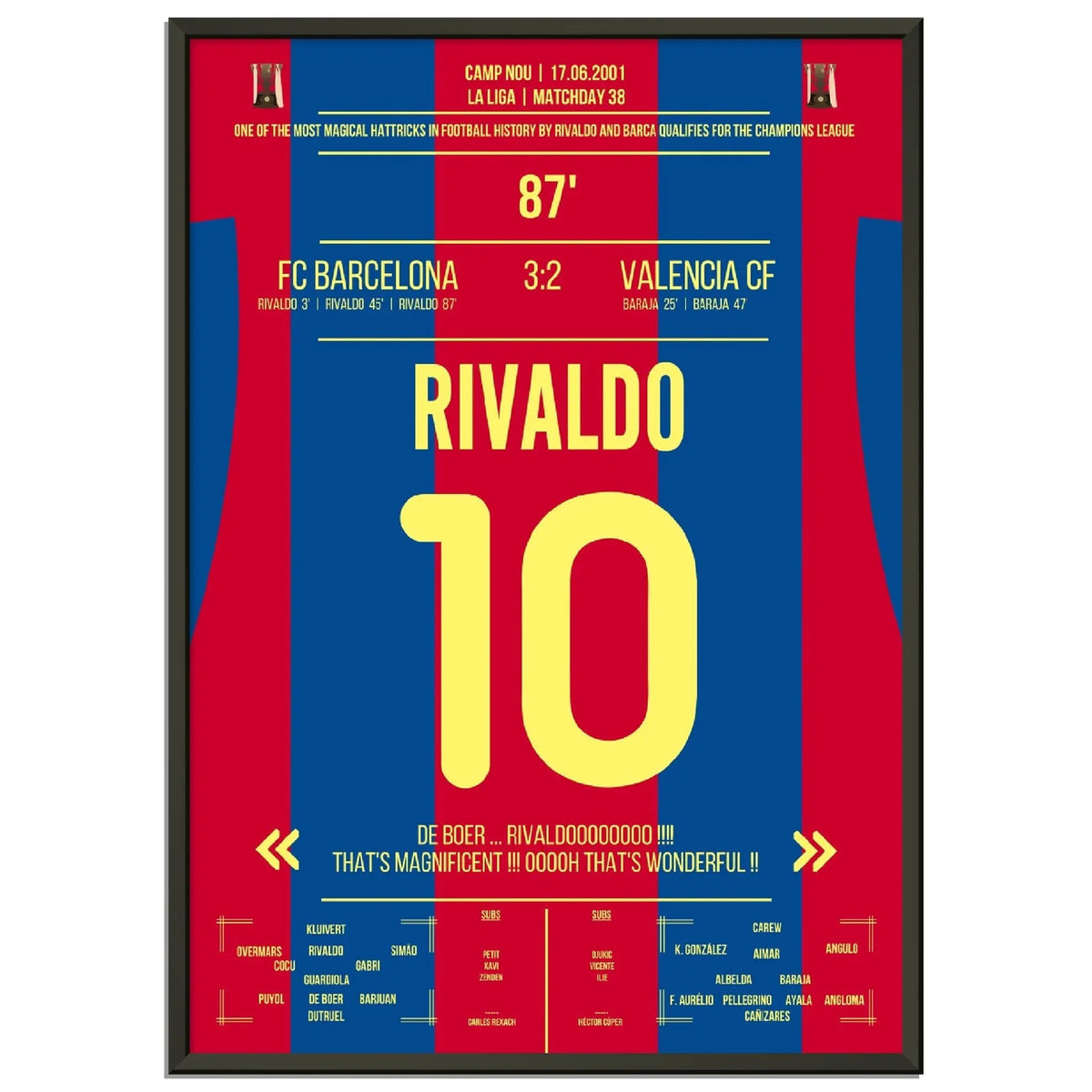 Rivaldo's magical hat-trick leads Barcelona into the CL