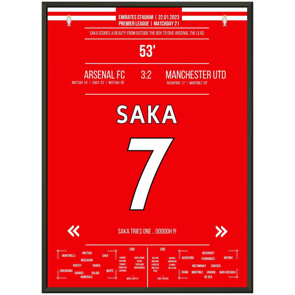 Saka's dream goal from distance against ManU