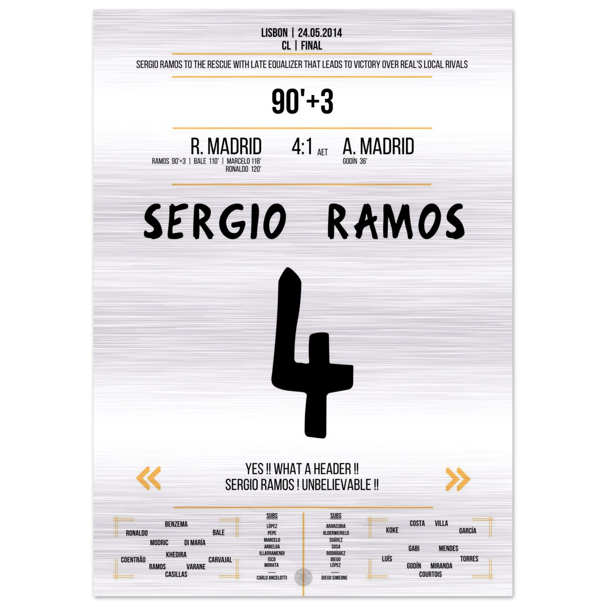 (Metal Print) Sergio Ramos saves Real in injury time of the 2014 final against Atletico