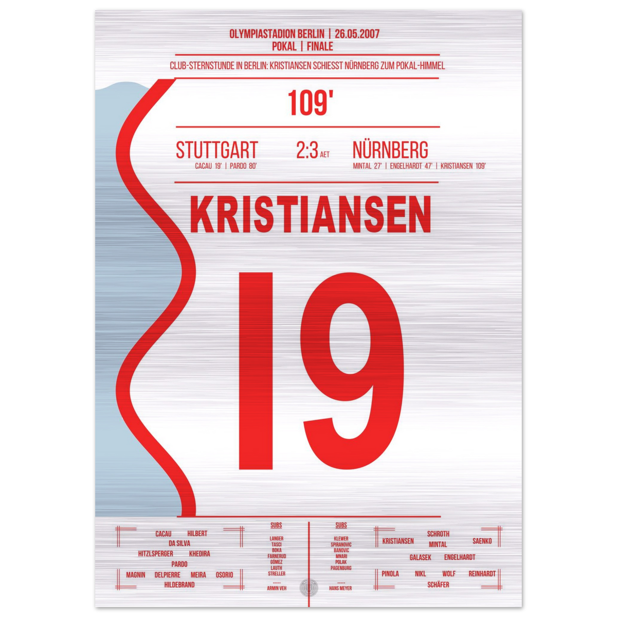 (Metal Print) Kristiansen scores to win the cup for Nuremberg in the 2007 cup final