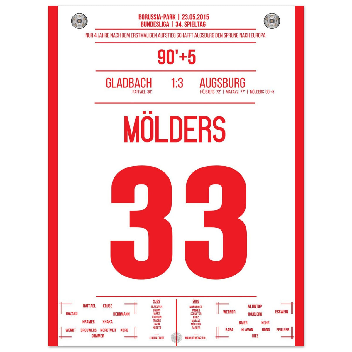 Augsburg qualifies for the Europa League - Mölders vs. Gladbach 2015