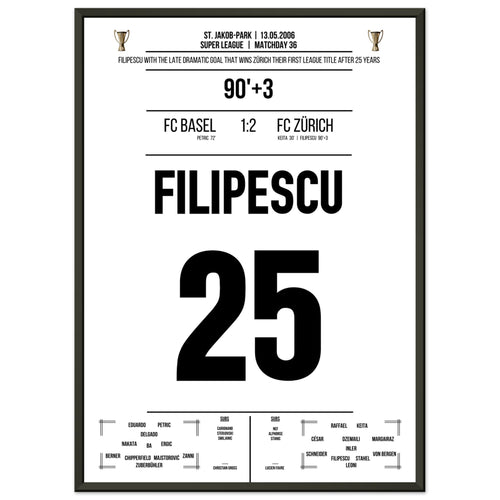 Filipescu scores the FC Zurich's first championship after 25 years.