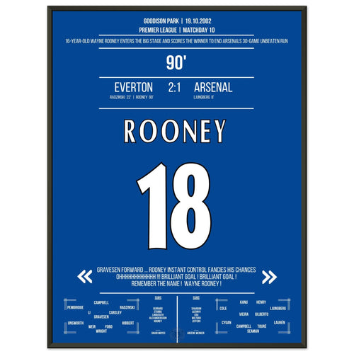 The 16-year-old Rooney enters the big stage with the winning goal in the 90th minute against Arsenal