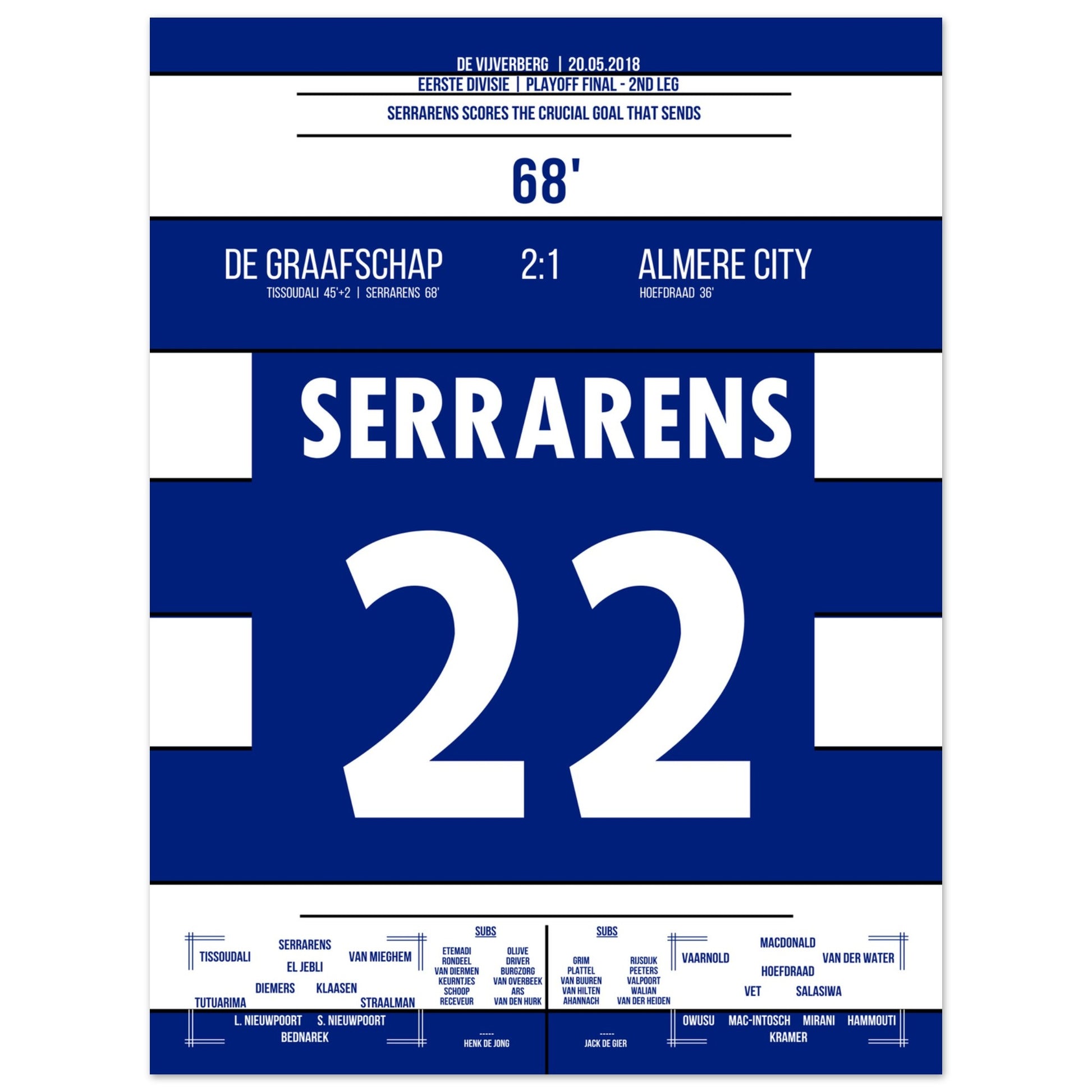 De Graafschap schafft den Aufstieg in die Eredivisie 2018 45x60-cm-18x24-Ohne-Rahmen