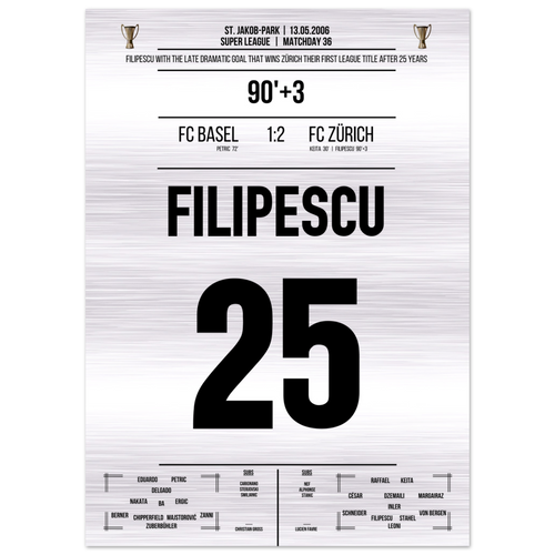 (Metal Print) Filipescu shoots FC Zurich to their first championship in 25 years