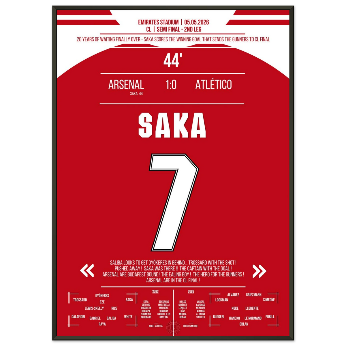 Starboy Saka leads Arsenal to a CL final again after 20 years