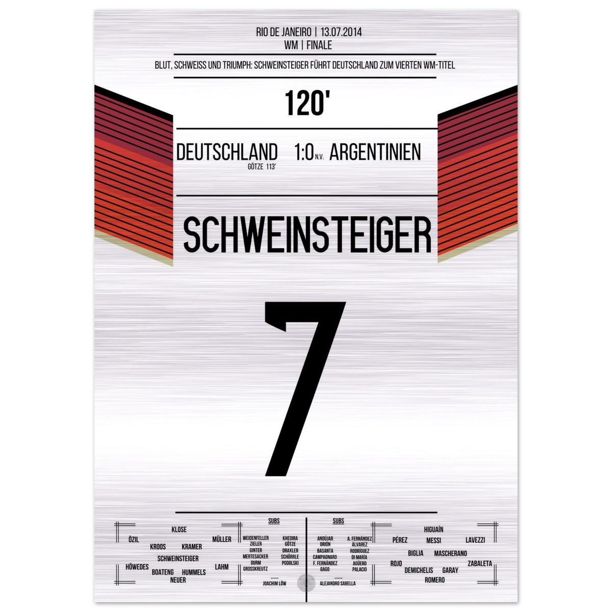 (Metal Print) Schweinsteiger's bloody lead Germany to 2014 World Cup title