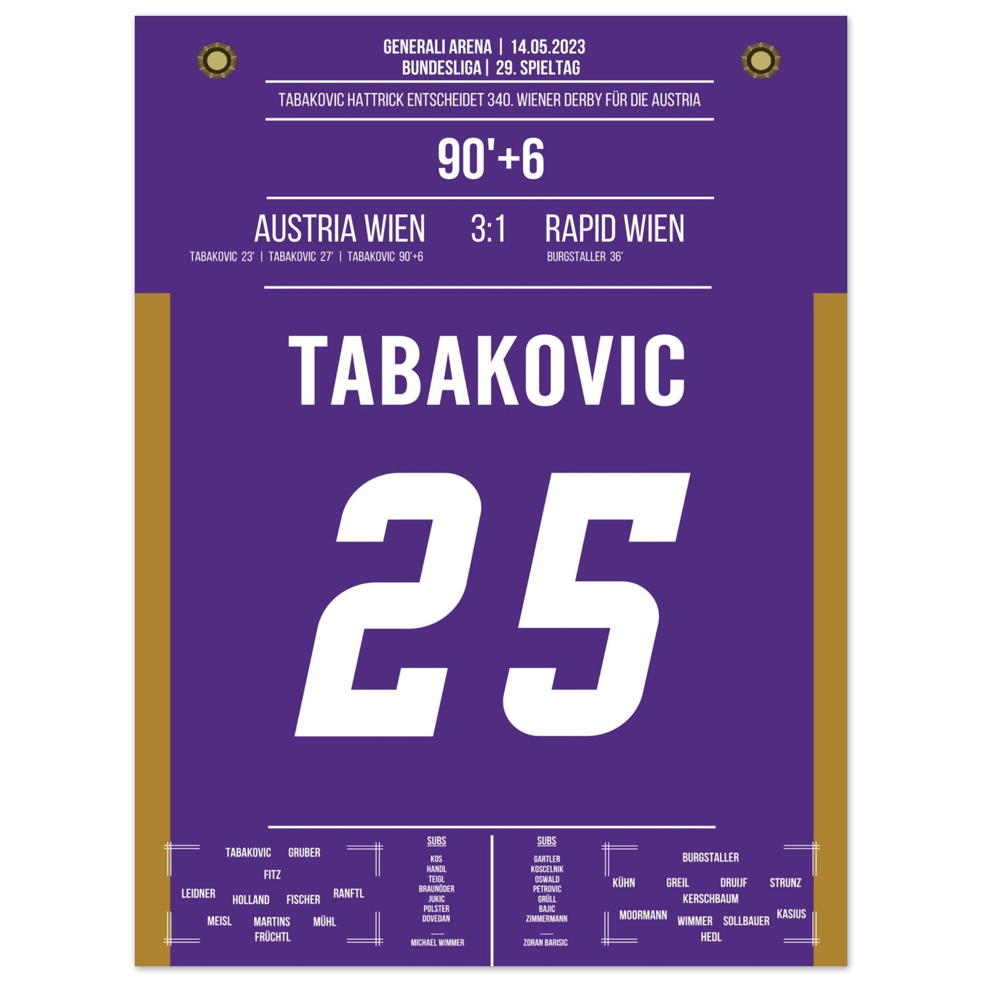 Hattrick von Tabakovic im 340. Wiener Derby 30x40-cm-12x16-Ohne-Rahmen